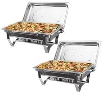 2 Pack 9L Chafers for Catering with 2 Full & 4 Half Size Pans Lids Foldable Frames Fuel Holders, Foldable Frames Food Warmer Set for Catering, Buffet, Wedding Parties