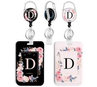 2 Pack A-Z Letter ID Badge Holder with Clip Badge Reels Retractable Heavy Duty,Keychain，ID Holder for School Nurse Office D