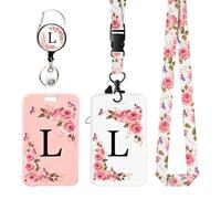 2 Pack A-Z Letter Lanyard with Card Holders, Personalized Card Holders with Retractable Badge Reels and Detachable Lanyard Straps for Women Nurse Teacher Student School Office (L)