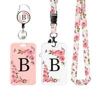 2 Pack A-Z Letter Lanyard with Card Holders, Personalized Card Holders with Retractable Badge Reels and Detachable Lanyard Straps for Women Nurse Teacher Student School Office (B)