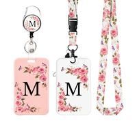 2 Pack A-Z Letter Lanyard with Card Holders, Personalized Card Holders with Retractable Badge Reels and Detachable Lanyard Straps for Women Nurse Teacher Student School Office (M)