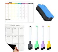 2 Pack A3 Weekly Planner Whiteboard, Magnetic Whiteboard for Fridge, Monthly Planner Whiteboard with 4 Whiteboard Markers and 1 Blackboard Eraser for Meal Planning, Memo
