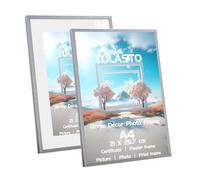 2 Pack A4 Certificate Frame - Aluminum Document Photo Frame 21x30cm with Ivory Mat, Elegant Display for Certificates/Diplomas/Awards - Wall Mount & Desk Stand, Adjustable Portrait & Landscape