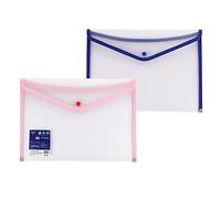 2 Pack A4 Clear Plastic File Folders Holder Organizer, A4 Plastic Wallet, Popper Wallet Plastic Document Folder Premium Pockets, with Snap Closure for School Home Work Office,Durable and Waterproof