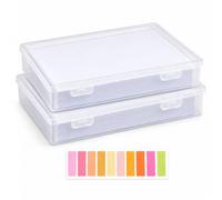 2 Pack A4 Storage Boxes with Lids, Clear Stackable Design, 200 Index Tabs | PP Plastic with Double-Snap Closures; 200 Tabs in 10 Colours, 20 Each; for Paper Organisation at Home, School and the Office