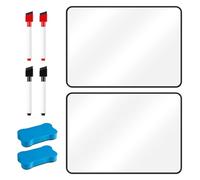 2 Pack A4 Whiteboard, 30x21cm Double-Sided Black Frame Small Whiteboard with 4 Markers and 2 Erasers, Portable Mini Lapboard for School Classroom Drawing Writing