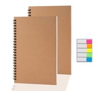 2 Pack A5 Squared Paper Notebook with 1 Pack Sticky Notes 50 Sheets 100 Pages 5mm Grid Spiral Notebooks Notepad Kraft Cover Wirebound Journal Graph Paper Wirebound for Home Office School Diary Travel