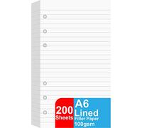 (2 Pack) A6 Lined Refill Paper, 200 Sheets/400 Pages Loose Leaf Paper for Filofax Personal Binders, 6 Holes Punched, 100gsm Ruled White Page, 9.5 x 17.1mm