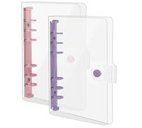 2 Pack A6 Soft PVC 6 Ring Binder, Clear Budget Refillable Planner Binder with Snap Button Closure