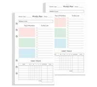 (2-Pack) A6 Weekly Planner Refills for Filofax Personal Binders, 106 Sheets/212 Pages Undated Colorful Weekly Planner, 6-Hole Punched, 100 gsm White Paper, Last 2 Year, 3.75" x 6.75"
