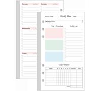 (2-Pack) A6 Weekly Planner Refills for Filofax Personal Binders, 106 Sheets/212 Pages Undated Colorful Weekly Planner, 6-Hole Punched, 100 gsm White Paper, Lasts 2 Year, Undated, 3.75" x 6.75"