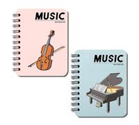 2 Pack A7 Music Theme Spiral Notebook,Portable Piano Violin Cello Small Wirebound Pocket Journal Hardcover Note Books Notepad Diary for Kid Student School Office Stationery Supplies