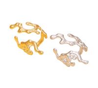 2-Pack Abstract Coral Open Ring Set - Gold & Silver Tone Organic Statement Jewelry for Women