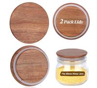 2 Pack Acacia Wood Lids for Kilner Clip Top Round Jar Wood Jar Lids with Silicone Sealing 8.5cm Replacement Lids Silicone Seals for 0.35L 0.5L 1L 1.5L and 2L Kilner Preserving Jars Airtight