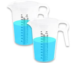 2-PACK ACCUPOUR 16oz (2 Cup) Measuring Pitcher, Pool Measuring Cup for Chemicals, Plastic, Multipurpose - Great for Oil, Chemicals, Pool and Lawn - Ounce (oz) and Milliliter (mL) Increments (500 mL)