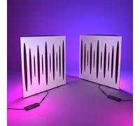 2 Pack - Acoustic Bass Traps "PULSE" with desktop standing lamp RGB Light | Mobile Acoustic stand on LED Table Stand | for Podcast Studio, Gaming Room | 50x50х10cm | Color: White