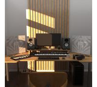 2 Pack - Acoustic Bass Traps "UNIVERSE" with desktop standing lamp RGB Light | Mobile Acoustic stand on LED Table Stand | for Podcast Studio, Gaming Room | 50x50х10cm | Color: White plastic