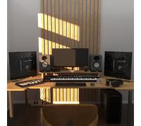 2 Pack - Acoustic Bass Traps "UNIVERSE" with desktop standing lamp RGB Light | Mobile Acoustic stand on LED Table Stand | for Podcast Studio, Gaming Room | 50x50х10cm | Color: Black plastic