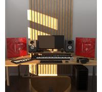 2 Pack - Acoustic Bass Traps "UNIVERSE" with desktop standing lamp RGB Light | Mobile Acoustic stand on LED Table Stand | for Podcast Studio, Gaming Room | 50x50х10cm | Color: Red plastic