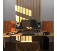 2 Pack - Acoustic Bass Traps "UNIVERSE" with desktop standing lamp RGB Light | Mobile Acoustic stand on LED Table Stand | for Podcast Studio, Gaming Room | 50x50х10cm | Color: Cherry