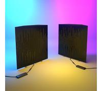 2 Pack - Acoustic Bass Traps "WAVE" with desktop standing lamp RGB Light | Mobile Acoustic stand on LED Table Stand | for Podcast Studio, Gaming Room | 50x50х15cm | Color: White plastic