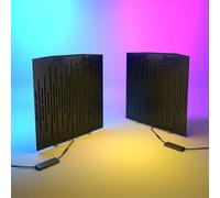 2 Pack - Acoustic Bass Traps "WAVE" with desktop standing lamp RGB Light | Mobile Acoustic stand on LED Table Stand | for Podcast Studio, Gaming Room | 50x50х10cm | Color: Black plastic