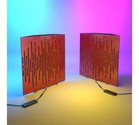 2 Pack - Acoustic Bass Traps "WAVE" with desktop standing lamp RGB Light | Mobile Acoustic stand on LED Table Stand | for Podcast Studio, Gaming Room | 50x50х10cm | Color: Red plastic