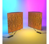2 Pack - Acoustic Bass Traps "WAVE" with desktop standing lamp RGB Light | Mobile Acoustic stand on LED Table Stand | for Podcast Studio, Gaming Room | 50x50х10cm | Color: Cherry