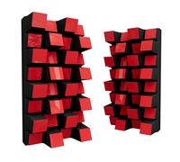 2 Pack - Acoustic Diffuser | 2D Sound Diffusion & Absorption | Size 25x50cm | Wall Art Panel | Noise Control & Echo Reduction Color: [Sirius-HALF | Red glossy plastic]