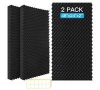 2 Pack Acoustic Panels, 48x24x2” Egg Crate Soundproof Foam Wall Panels High Density Noise Canceling Studio Foam Wall Panels for Echo Absorption Home Office (Black 2 Pack, 48"x24"x2")