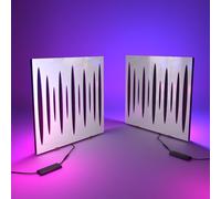 2 Pack - Acoustic Panels "PULSAR" - Desktop Standing Lamp with RGB Backlight | Mobile Acoustic Panels on LED Table Stand | for Studio, Gaming Room | 50x50cm | Color: White plastic