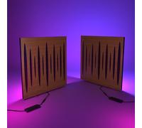 2 Pack - Acoustic Panels "PULSAR" - Desktop Standing Lamp with RGB Backlight | Mobile Acoustic Panels on LED Table Stand | for Studio, Gaming Room | 50x50cm | Color: Nut
