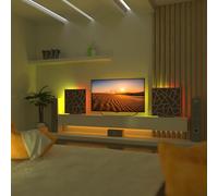 2 Pack - Acoustic Panels "SKYROSS" - Desktop Standing Lamp with RGB Backlight | Mobile Acoustic Panels on LED Table Stand | for Studio, Gaming Room | 50x50cm | Color: Nut