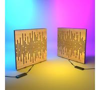 2 Pack - Acoustic Panels "WAVE" - Desktop Standing Lamp with RGB Backlight | Mobile Acoustic Panels on LED Table Stand | for Studio, Gaming Room | 50x50cm | Color: Oak