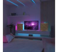 2 Pack - Acoustic Panels "WILDS" - Desktop Standing Lamp with RGB Backlight | Mobile Acoustic Panels on LED Table Stand | for Studio, Gaming Room | 50x50cm | Color: Oak