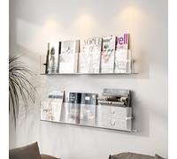 2-Pack Acrylic Brochure Magazine Rack, Wall Decoration Display Shelf Floating Bookshelves Wall Mount Literature Storage Rack for Waiting Room/Clear/40Cm/15.7In