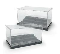 2 Pack Acrylic Display Case for Minifigures - 3-Tier Movable Step Showcase with Dustproof Cover | for LEGO Action Figures, Building Blocks & Collectible Models (Black)