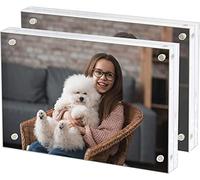 2 Pack Acrylic Picture Frame 4 x 6 inch, Magnetic Photo Frame 15 cm x10 cm,Thick Frameless Stand, Bedroom, Desktop, Clear Acrylic Frame (15 cm x10 cm) 4 x 6 inch