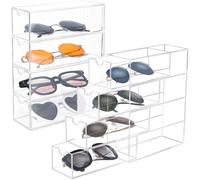 2 Pack Acrylic Sunglasses Storage Organiser with 4 Drawers, Transparent Stackable Dustproof Clear Desktop Display Case for Storage Eyeglasses, Hair Accessories, Watches, Cosmetics & Jewellery