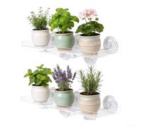 2 Pack Acrylic Window Plant Shelves with Suction Cups 15.7in Raised | Holds up to 20 lbs features 0.78in raised edge easy no-drill installation two sizes 15.7 x 5.9in and 11.8 x 5.9in