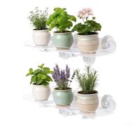 2 Pack Acrylic Window Plant Shelves with Suction Cups 15.7in Raised | Holds up to 20 lbs features 0.78in raised edge easy no-drill installation two sizes 15.7 x 5.9in and 11.8 x 5.9in