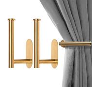2 Pack Adhesive Curtain Holdbacks, No Drill Metal Curtain Tie Backs Holders for Drapes, Self-Adhesive Curtain Pull Backs Hooks for Windows and Doors - (2,Gold)