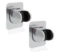 2 Pack Adhesive Shower Bracket Replacement, Shower Head Holder Wall Mount Chrome ABS, Stick On Shower Hose Holder Bracket, Shower Holder No Drill for Bathroom, Home, Hotel, Easy Installation