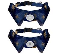 2 Pack Adjustable Dog Bow Tie Collars, Abstract Gold Star Pattern Detachable Puppy Dog Collar Neckwear for Cat Small Pets