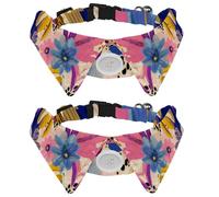 2 Pack Adjustable Dog Bow Tie Collars, Abstract Tropical Exotic Flowers Summer Pattern Detachable Puppy Dog Collar Neckwear for Cat Small Pets