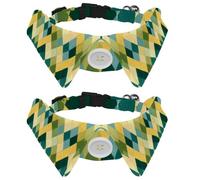 2 Pack Adjustable Dog Bow Tie Collars, Argyle Pattern in Pastel Yellow Sage Green and Teal Detachable Puppy Dog Collar Neckwear for Cat Small Pets