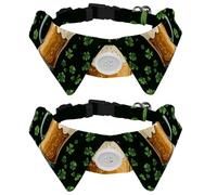 2 Pack Adjustable Dog Bow Tie Collars, Beer and Clover Leaves Dark Green Pattern Detachable Puppy Dog Collar Neckwear for Cat Small Pets