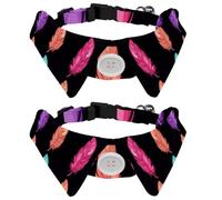 2 Pack Adjustable Dog Bow Tie Collars, Bird Feathers on Black Background Detachable Puppy Dog Collar Neckwear for Cat Small Pets