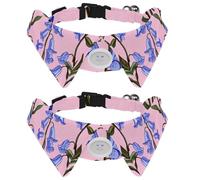 2 Pack Adjustable Dog Bow Tie Collars, Bluebells Flowers Pink Background Detachable Puppy Dog Collar Neckwear for Cat Small Pets