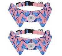 2 Pack Adjustable Dog Bow Tie Collars, Bluebells Flowers Seamless on Pink Background Detachable Puppy Dog Collar Neckwear for Cat Small Pets